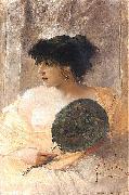 Franciszek zmurko Woman with a fan. oil painting reproduction